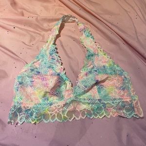 VICTORIA’S SECRET PINK WATERCOLOR LACE HALTER BRALETTE SIZE LARGE A-C